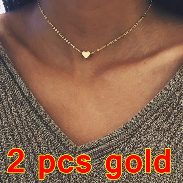 2PCS heart style choker necklace small love Chocker Silver Chain For Women Pendants Collares Mujer collier femme joyas collana