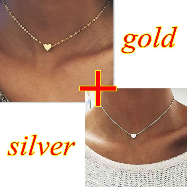 2PCS heart style choker necklace small love Chocker Silver Chain For Women Pendants Collares Mujer collier femme joyas collana