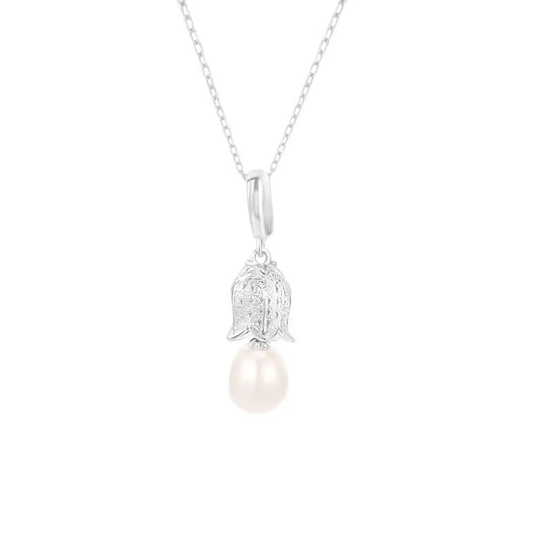 925 Sterling Silver Bell Real Pearl Necklace