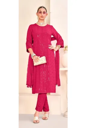 Appealing Pink Color Viscouse Rayon Salwar Suits With Dupatta Set