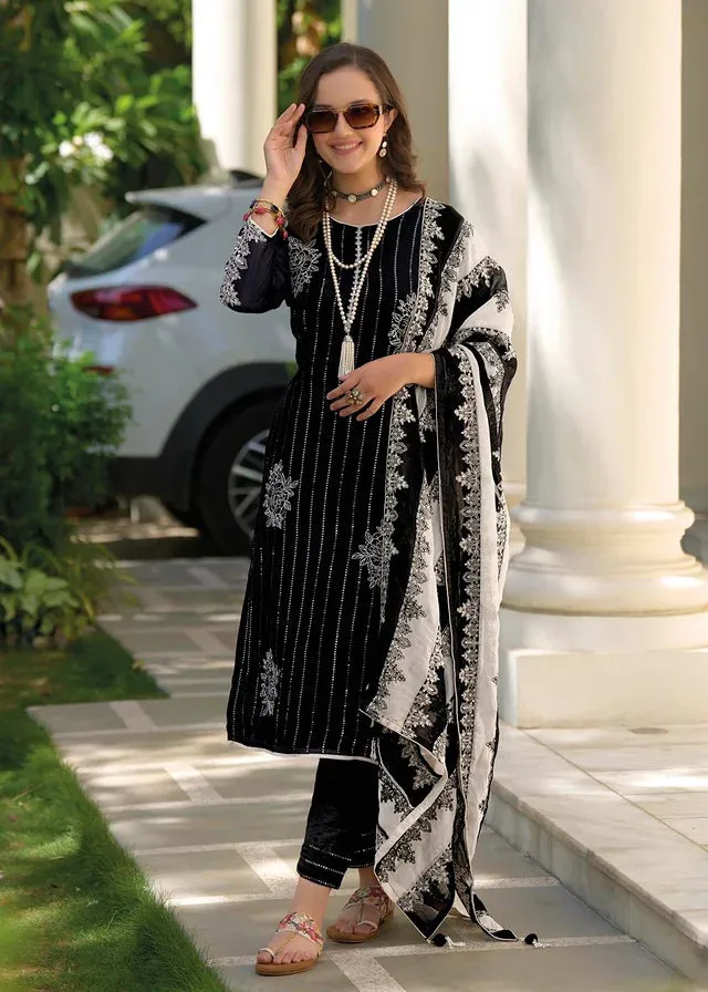 Beautiful Black Color Heavy Organza Salwar Suits For Women