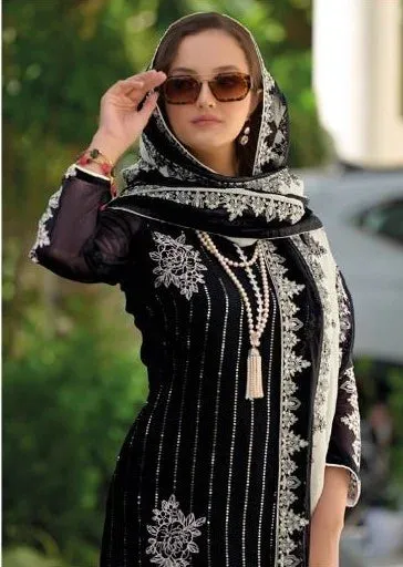 Beautiful Black Color Heavy Organza Salwar Suits For Women