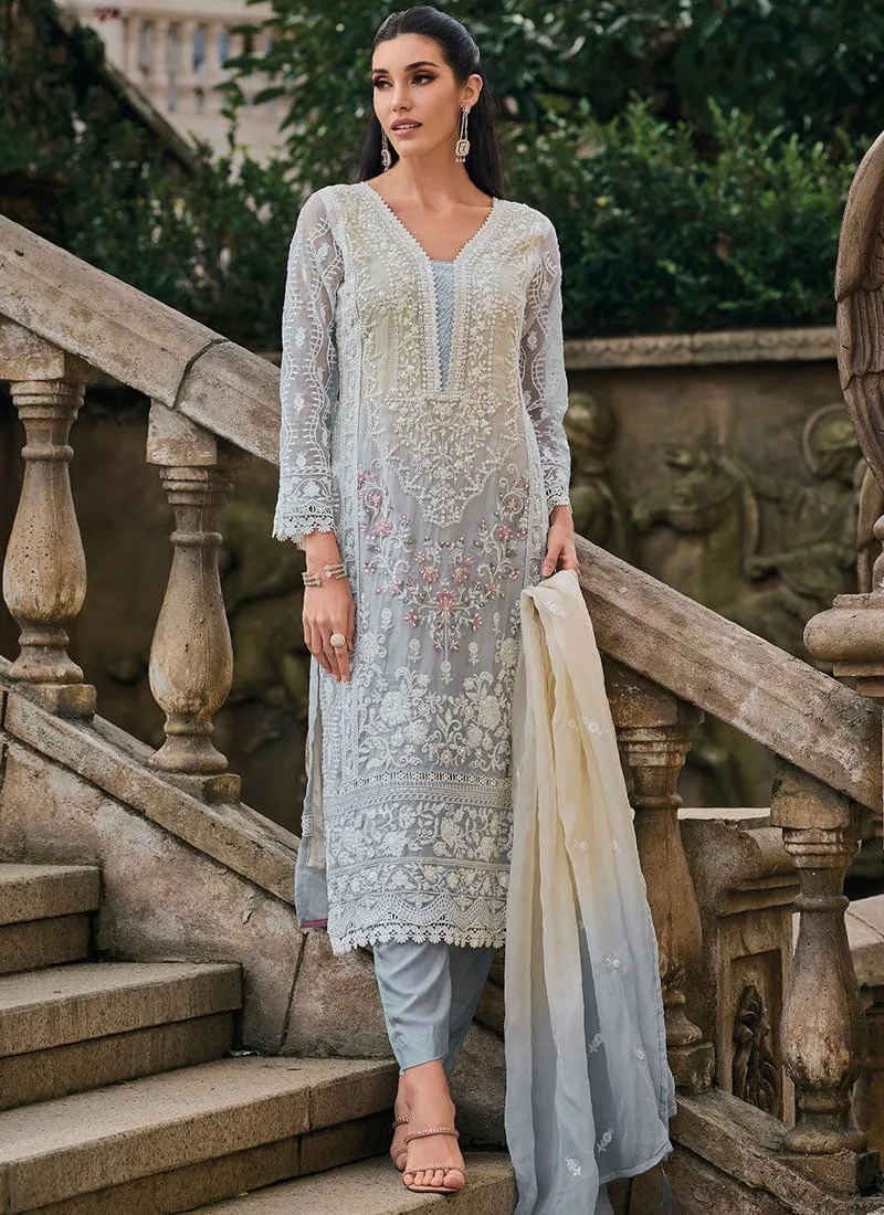 Beautiful Light Blue Color Party Wear Designer Salwar Suits For Women