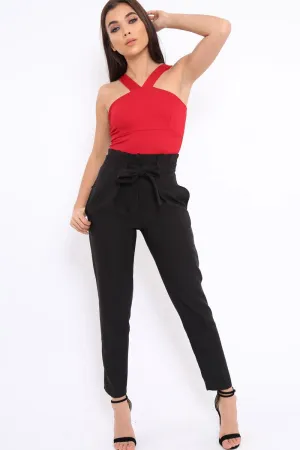 Black Bow Belted Tapered Trousers - Miley