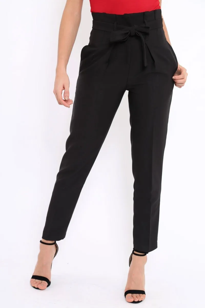 Black Bow Belted Tapered Trousers - Miley