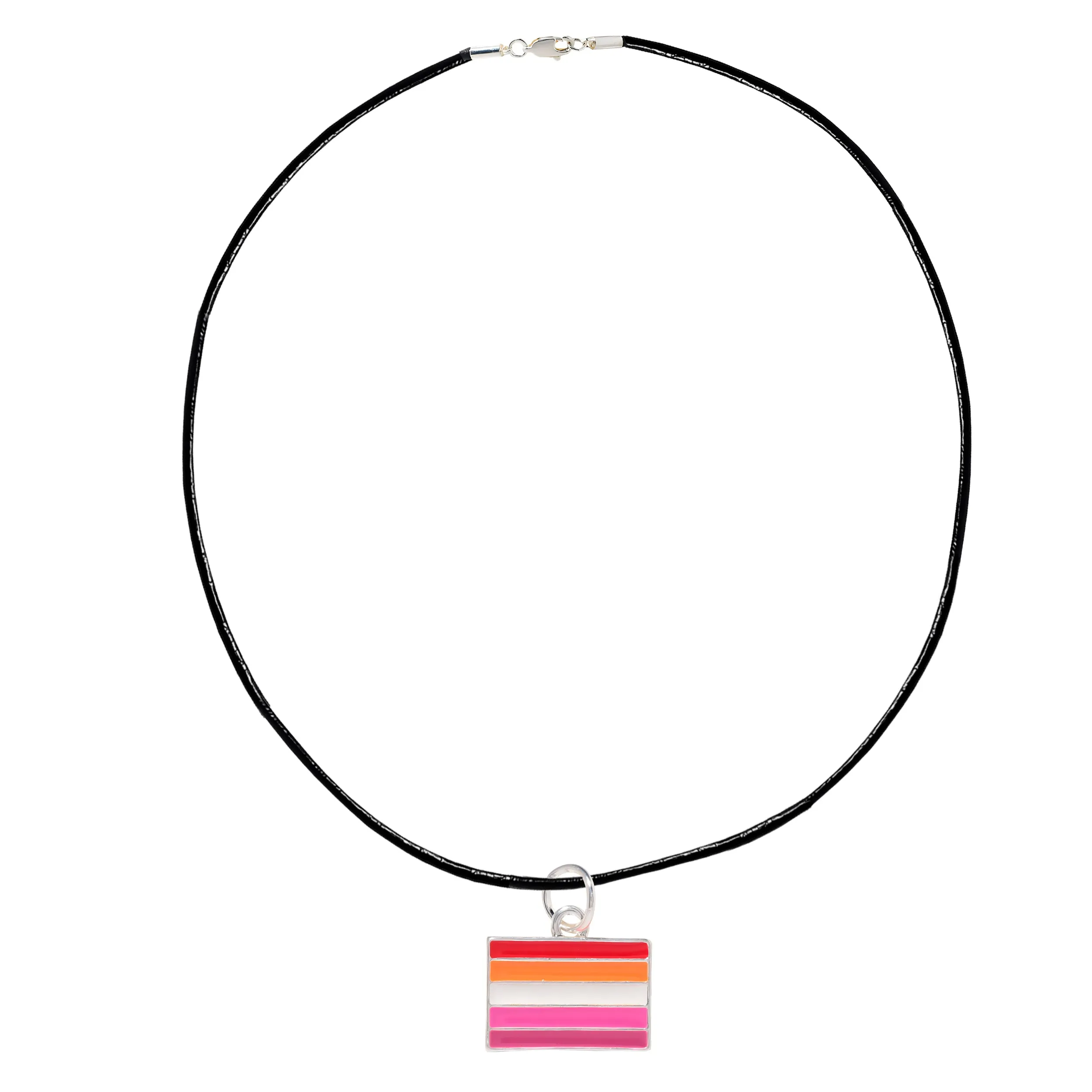 Black Cord Rectangle Sunset Lesbian Flag Charm Necklace