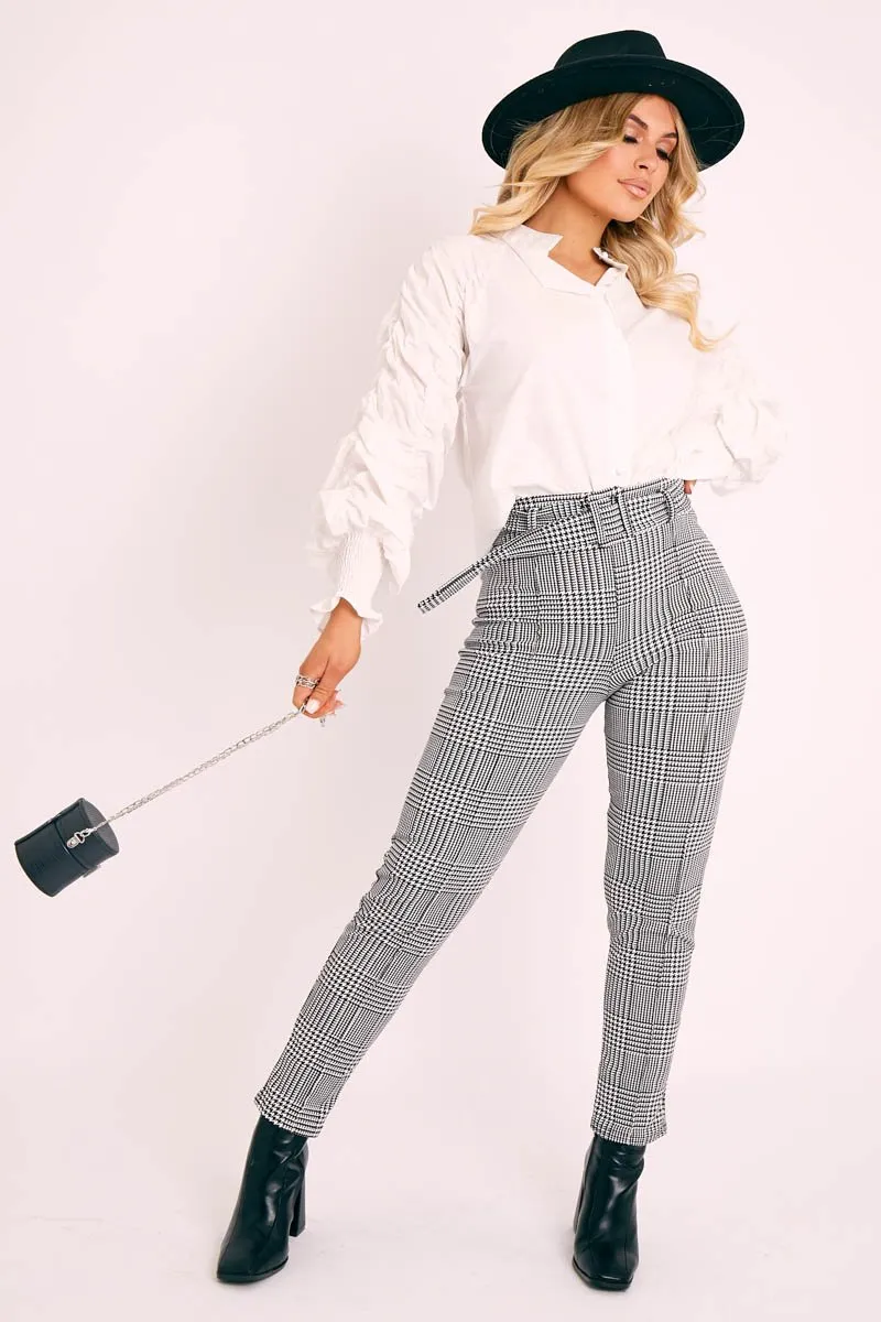 Black Houndstooth Print Belted Trousers - Kirstie