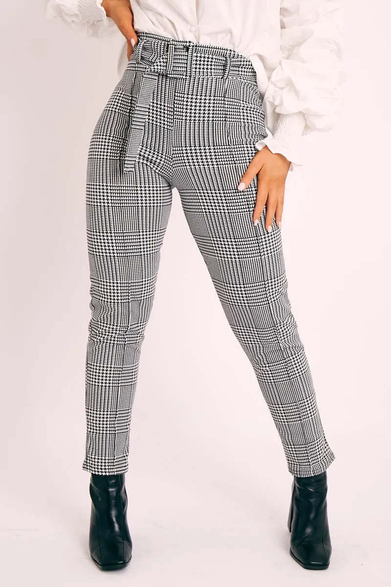 Black Houndstooth Print Belted Trousers - Kirstie