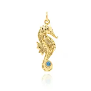 Blue Zircon Seahorse Charm For Charm Necklace & Bracelet