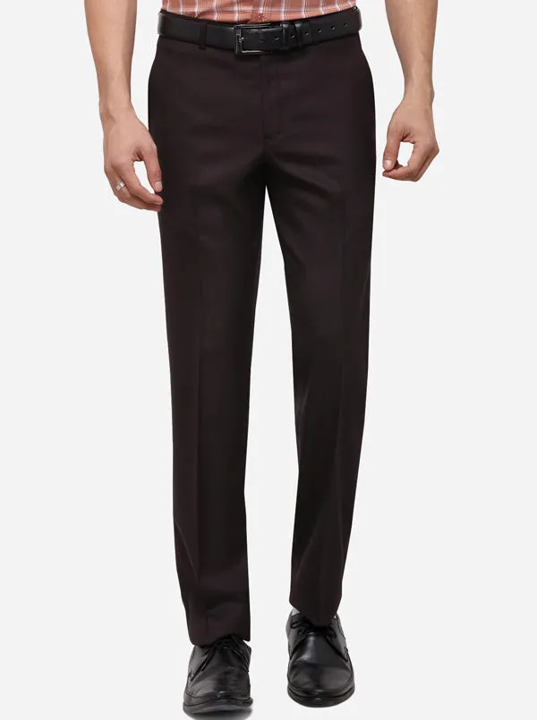 Brown Slim Fit Solid Formal Trouser | Metal