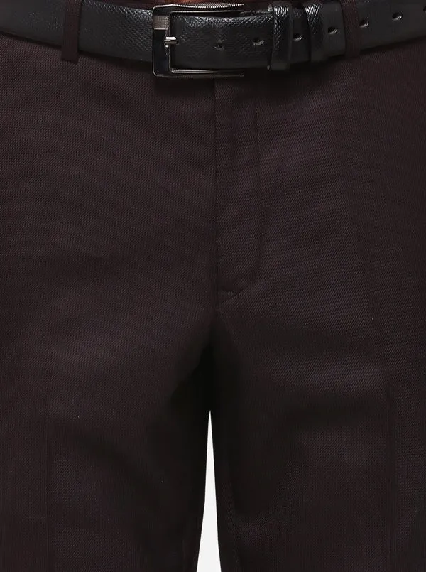 Brown Slim Fit Solid Formal Trouser | Metal