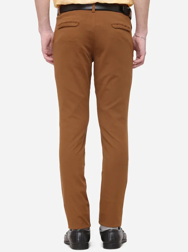 Brown Solid Slim Fit Club Wear Trouser | JB Studio