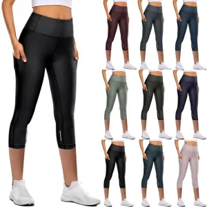 Capri Sport Leggings for Women, Polyester, Breathable, Elastic Waist