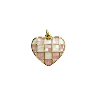 Checker Heart Charm For Charm Necklace & Bracelet