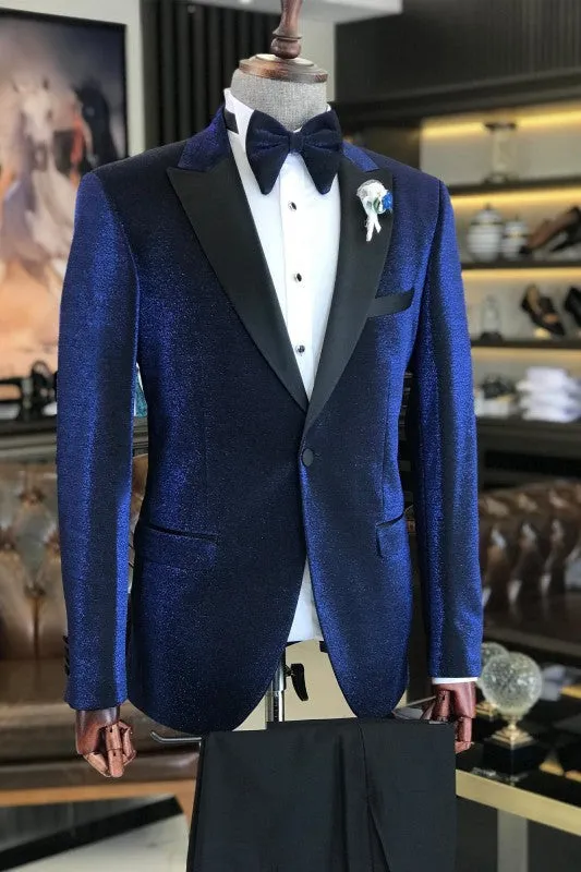 Chic Deep Blue Peaked Lapel Two Piece Prom Suits For Men