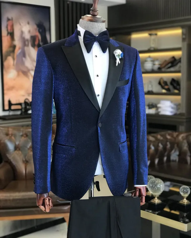 Chic Deep Blue Peaked Lapel Two Piece Prom Suits For Men