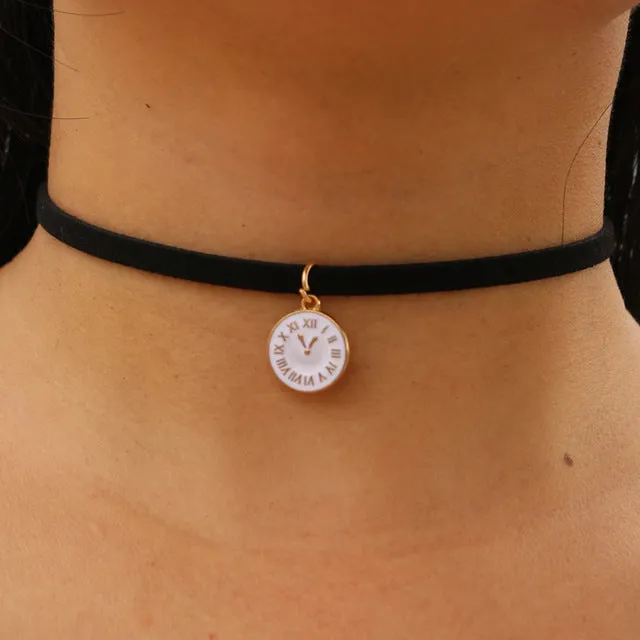 Choker Necklaces Women Black Velvet Suede Leather Chain Short Collares Fashion Jewelry Crown Peace Gothic 90's Bijoux Steampunk