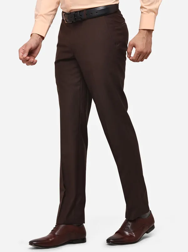 Coffee Slim Fit Solid Formal Trouser | Metal