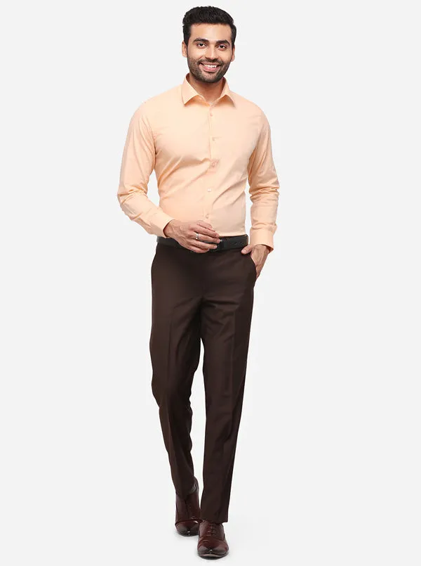 Coffee Slim Fit Solid Formal Trouser | Metal