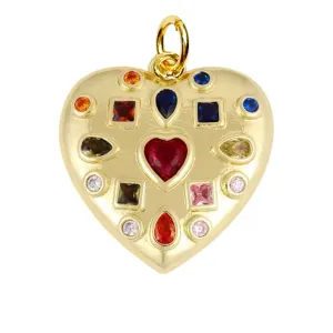 Colorful Zircon Heart Charm For Charm Necklace & Bracelet