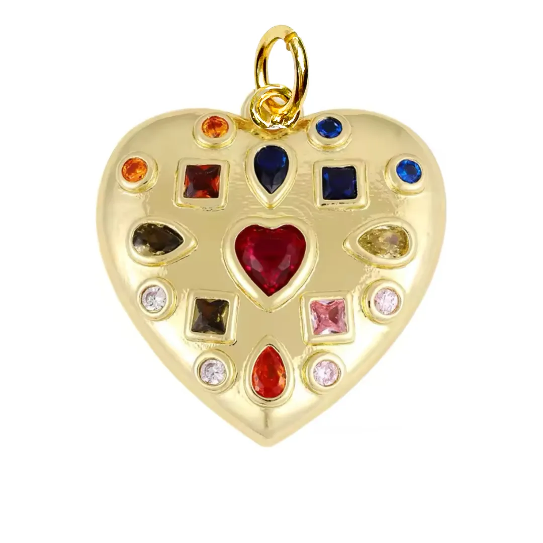 Colorful Zircon Heart Charm For Charm Necklace & Bracelet