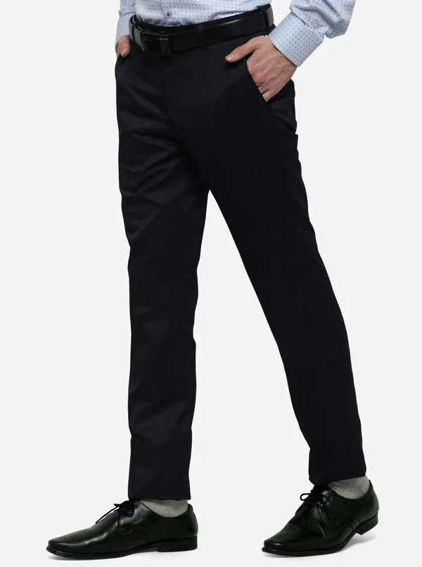 Dark Blue Solid Slim Fit Formal Trouser | JadeBlue