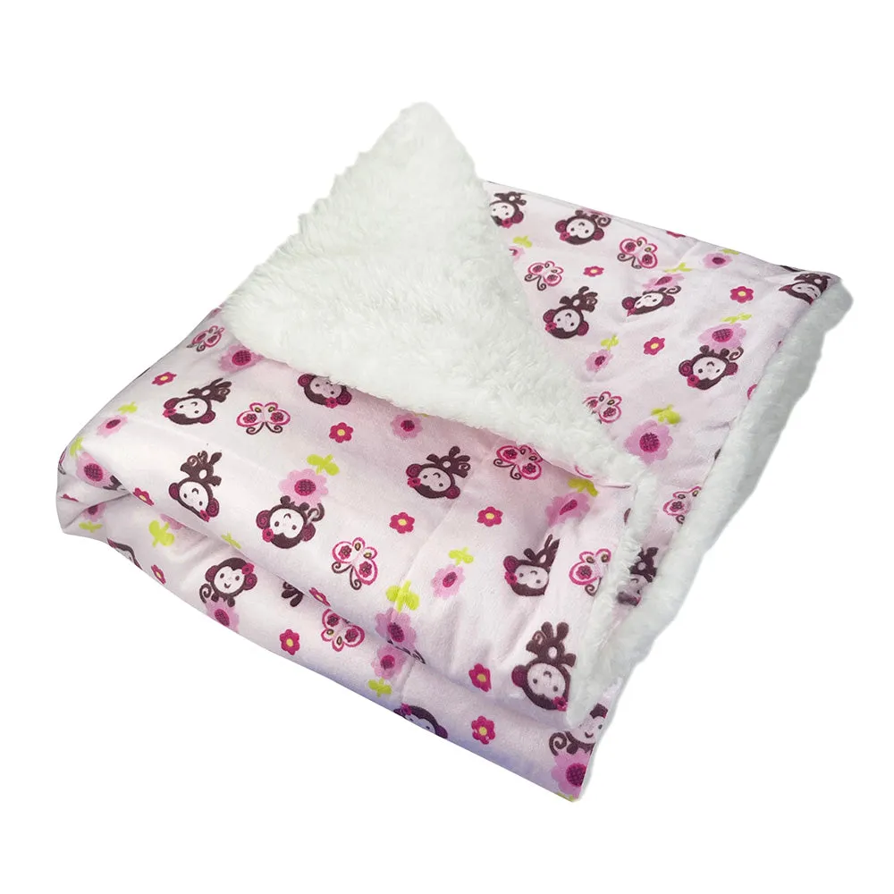 Double Layered Girly Monkey Flannel/Plush Blanket