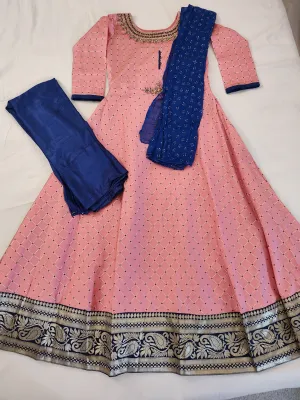 Elegant Pink Suit With Royal Blue Bottom And Dupatta