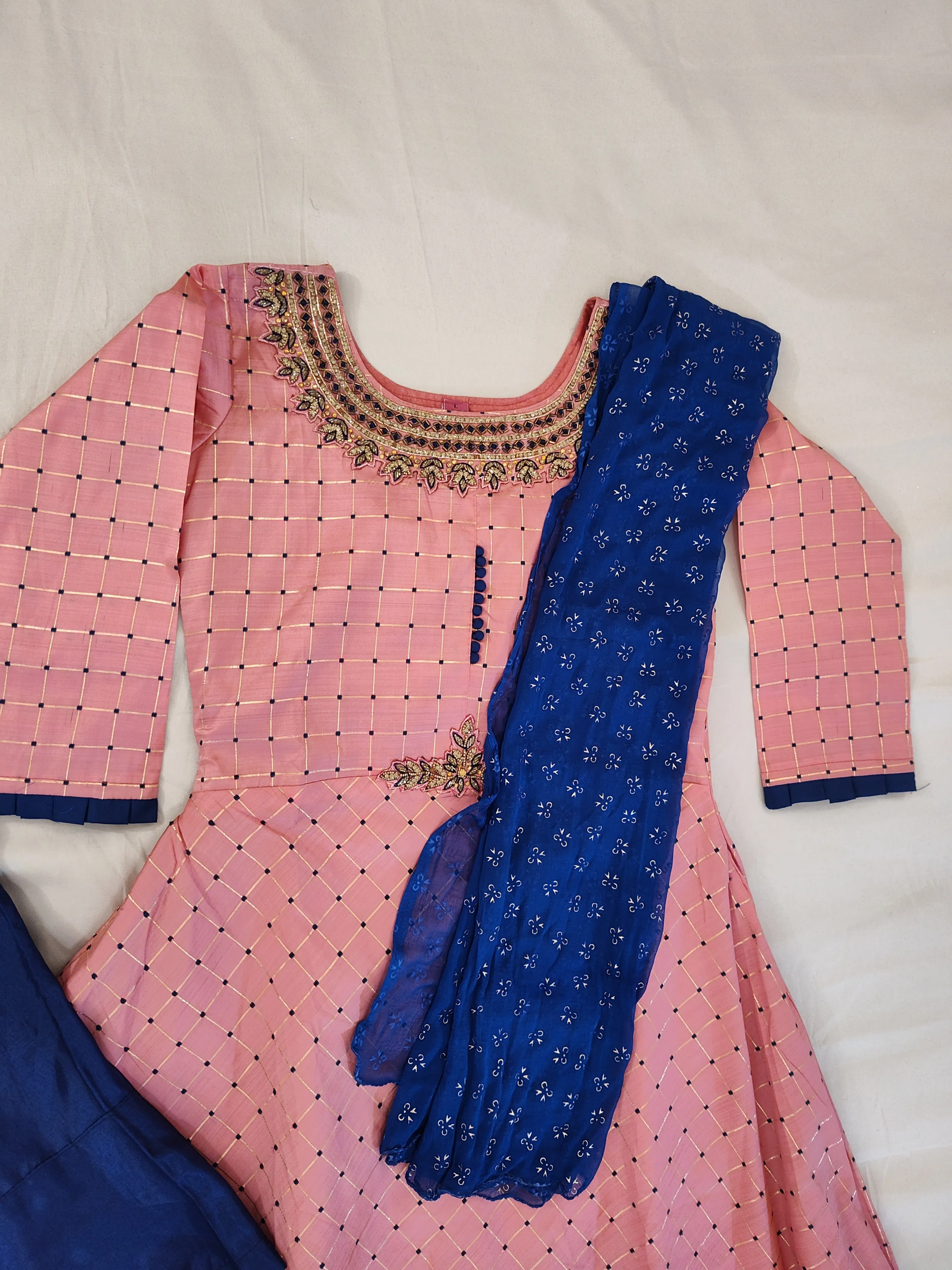 Elegant Pink Suit With Royal Blue Bottom And Dupatta