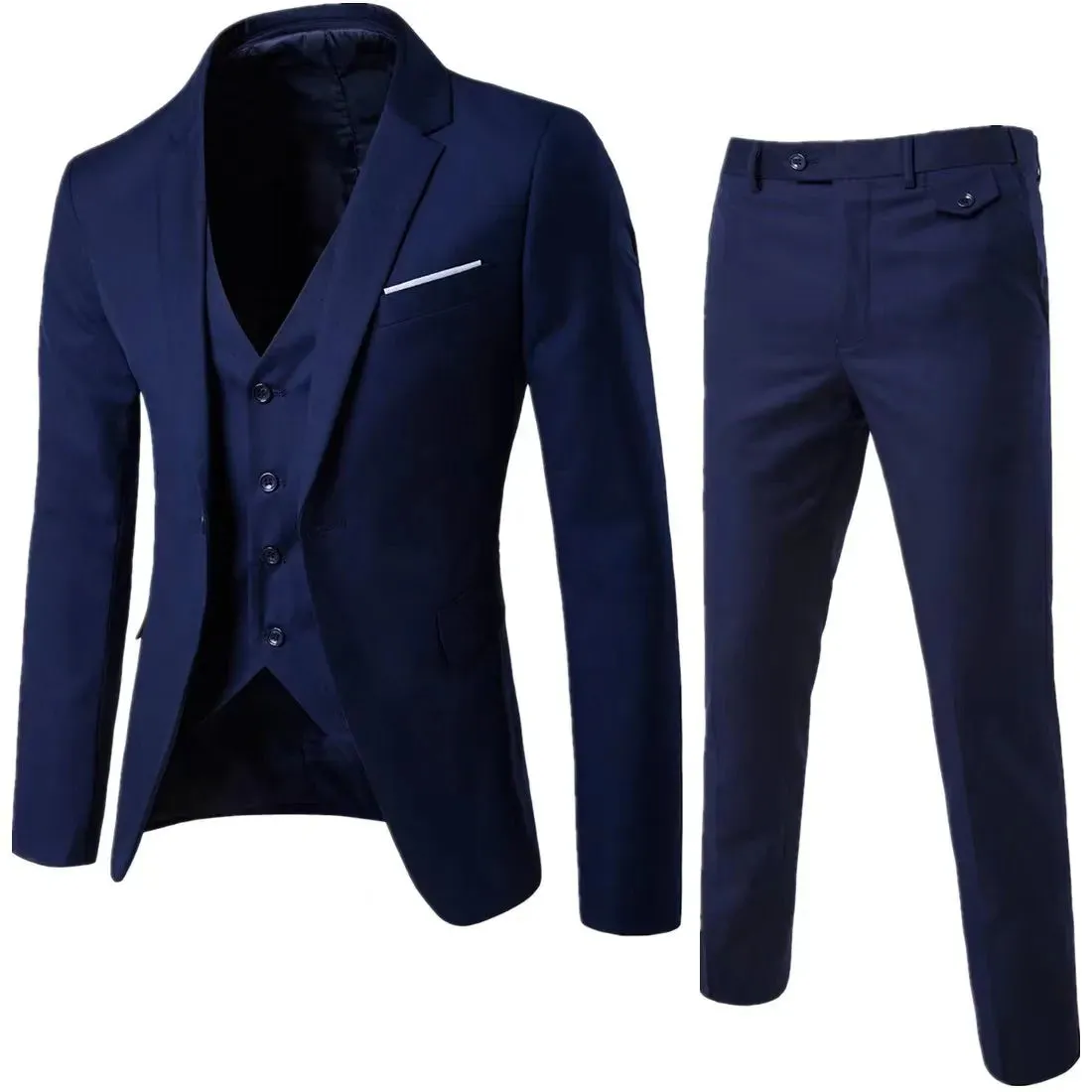 Fashion Jacket   Vest   Trousers Three-piece Set Men's Solid Color Business Gentleman Casual Slim Fit Wedding Dress Suit S-6XL