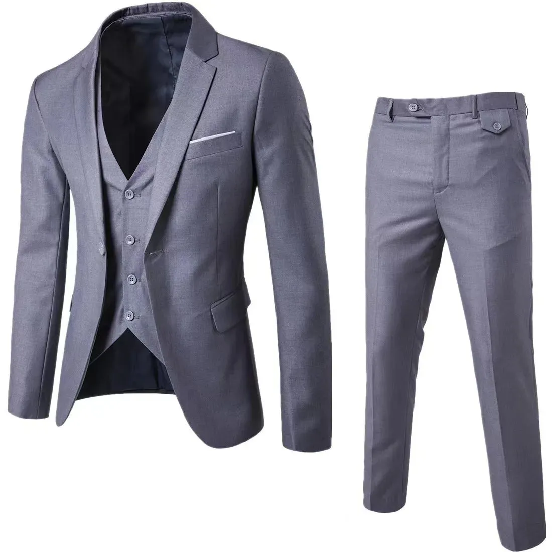 Fashion Jacket   Vest   Trousers Three-piece Set Men's Solid Color Business Gentleman Casual Slim Fit Wedding Dress Suit S-6XL