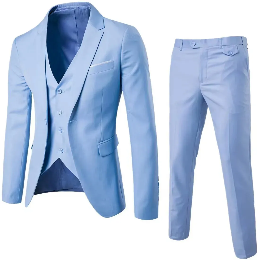 Fashion Jacket   Vest   Trousers Three-piece Set Men's Solid Color Business Gentleman Casual Slim Fit Wedding Dress Suit S-6XL