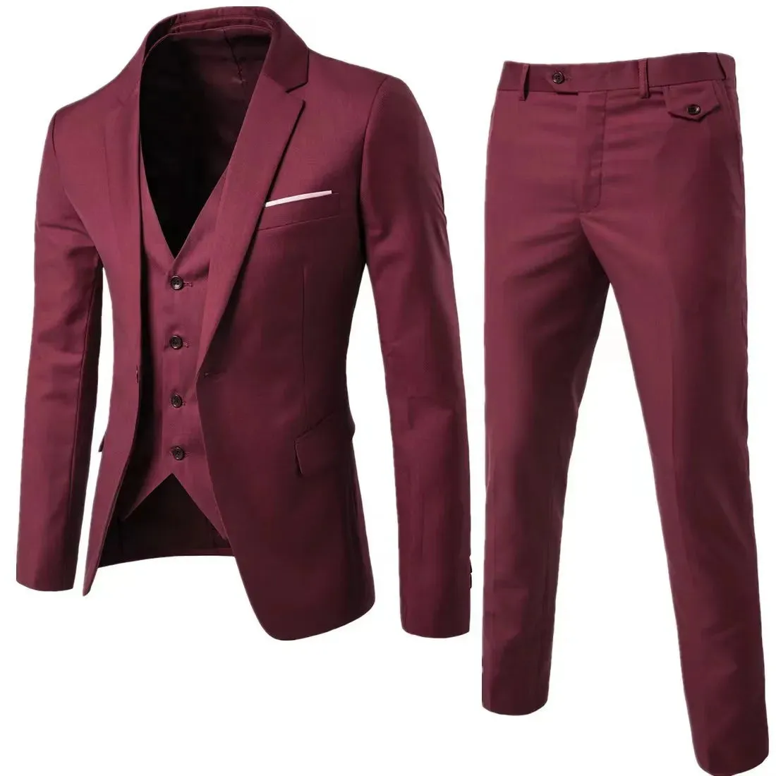 Fashion Jacket   Vest   Trousers Three-piece Set Men's Solid Color Business Gentleman Casual Slim Fit Wedding Dress Suit S-6XL