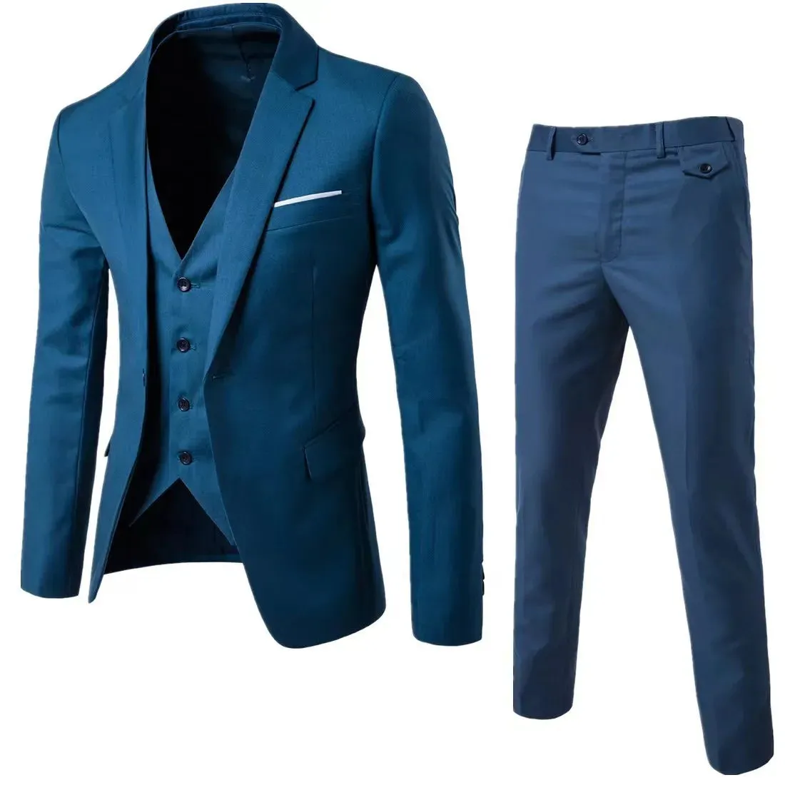 Fashion Jacket   Vest   Trousers Three-piece Set Men's Solid Color Business Gentleman Casual Slim Fit Wedding Dress Suit S-6XL