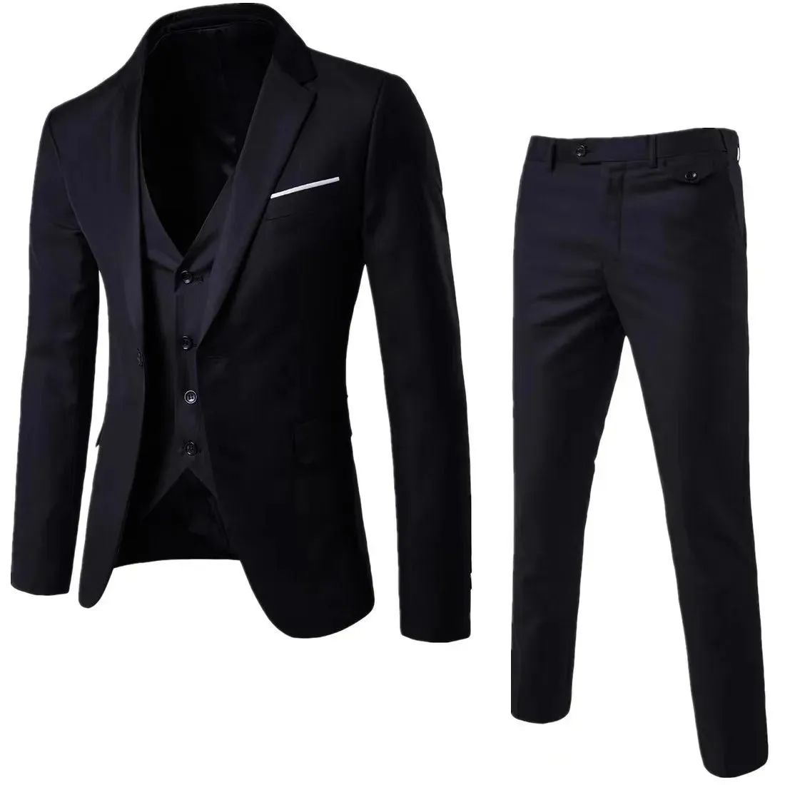 Fashion Jacket   Vest   Trousers Three-piece Set Men's Solid Color Business Gentleman Casual Slim Fit Wedding Dress Suit S-6XL