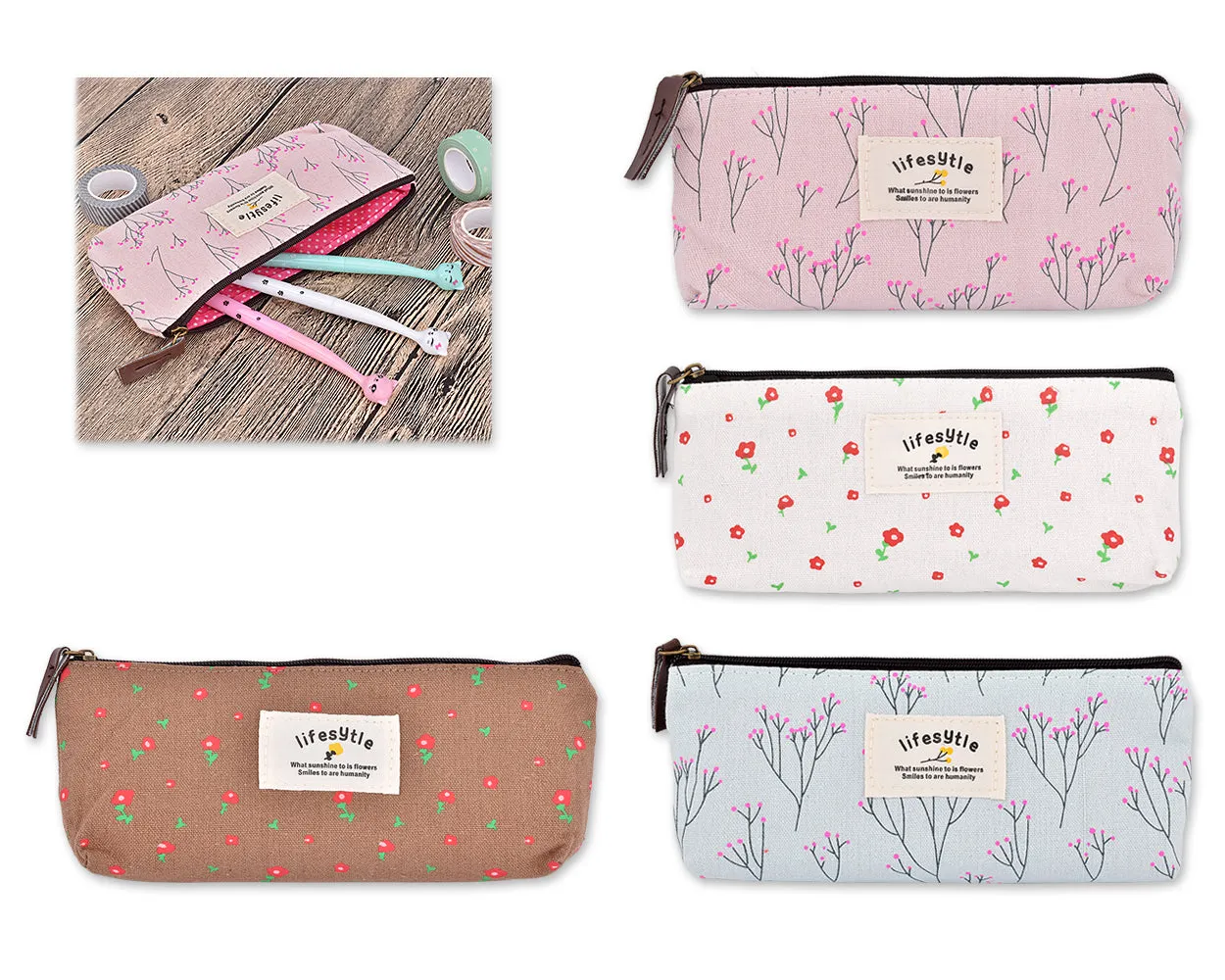 Floral Canvas Pen and Pencil Case