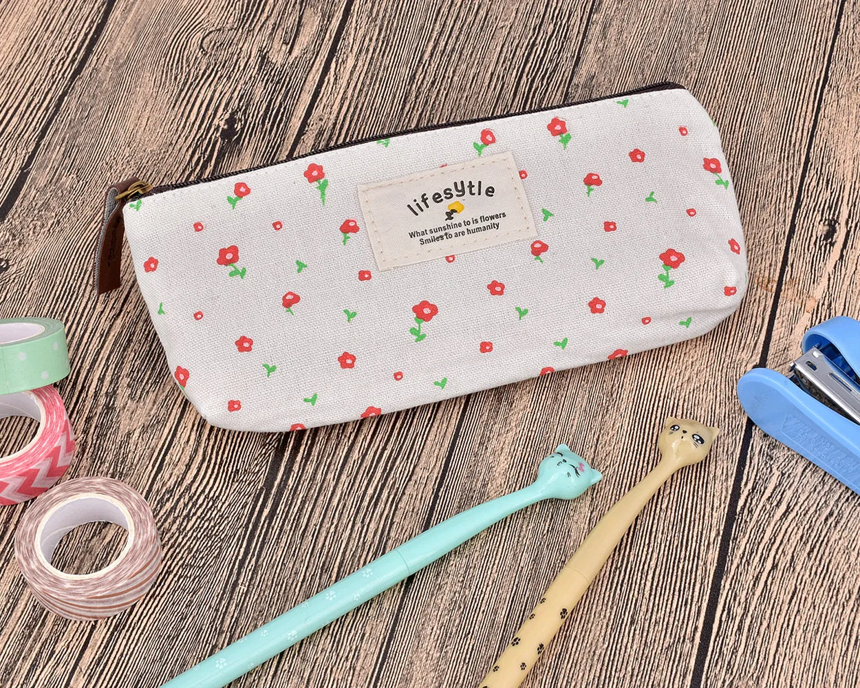 Floral Canvas Pen and Pencil Case