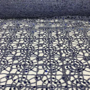 Flower Chain Lace Wholesale Fabric in Navy and Silver