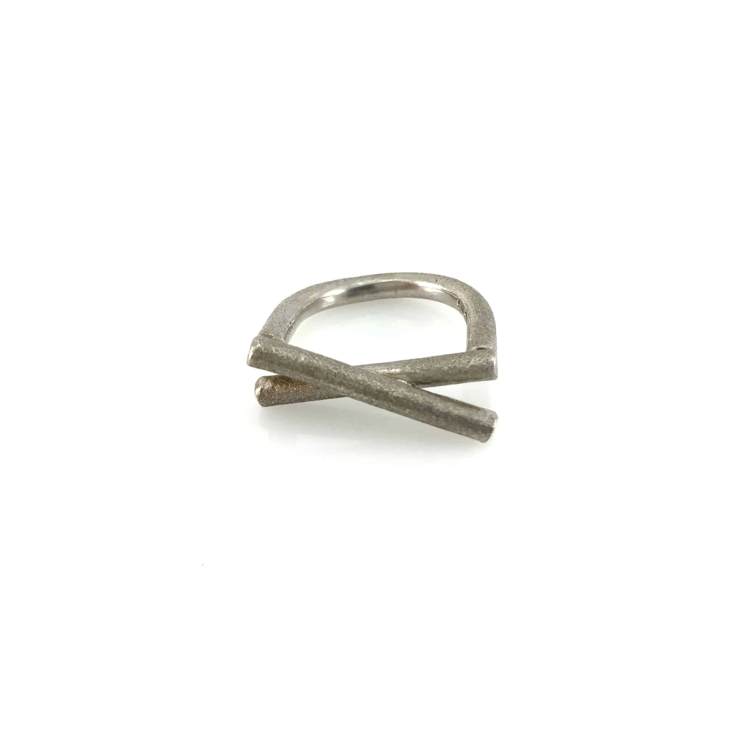 Frosted Silver Crossover Ring