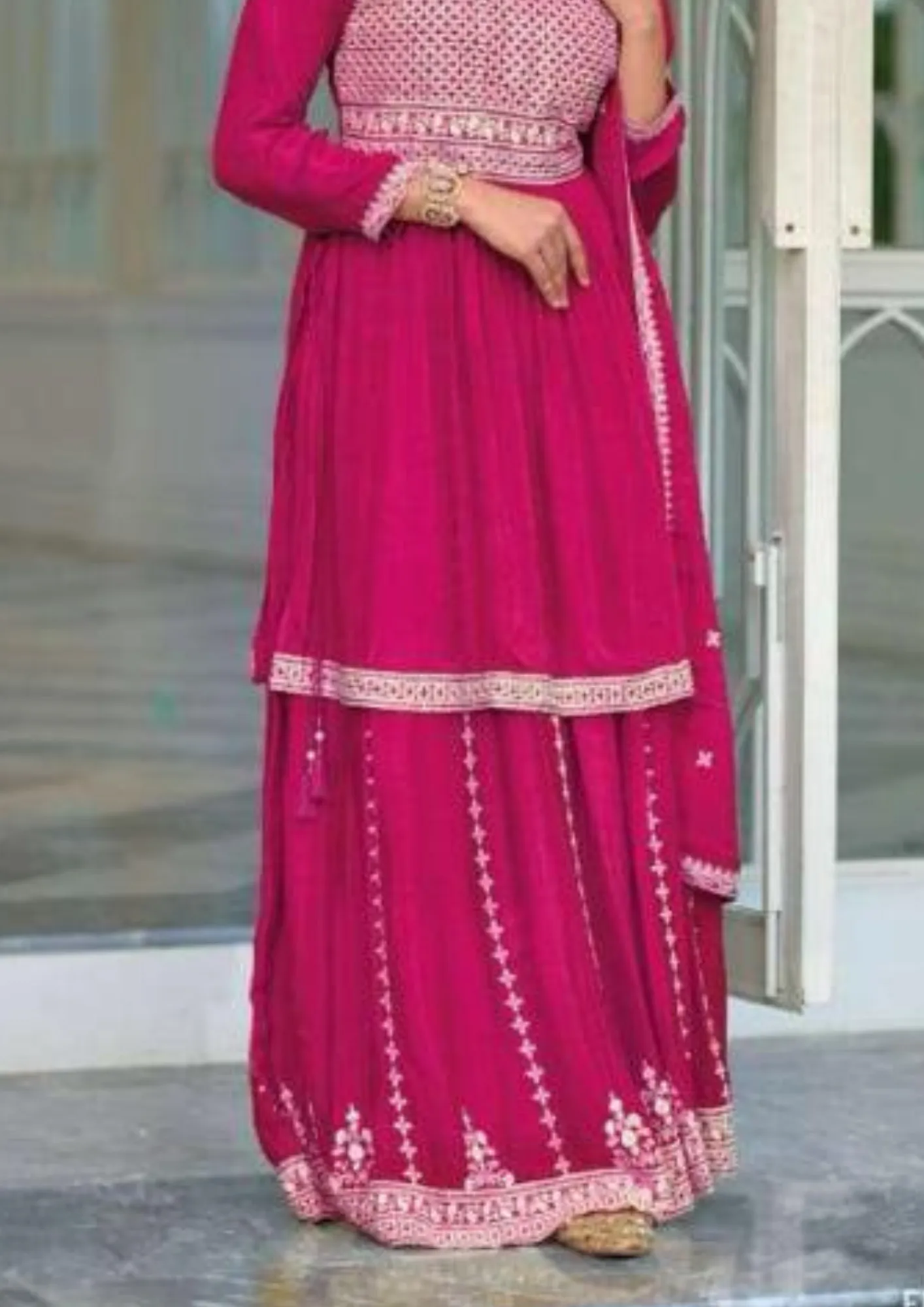 Gorgeous Pink Color Premium Silk Embroidery Designer Kurti