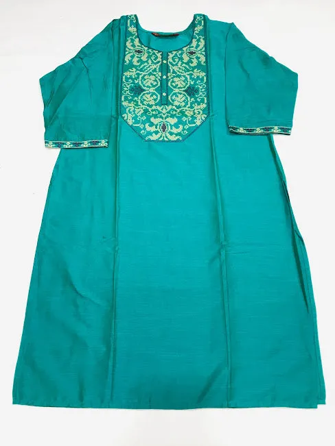 Gorgeous Teal Blue Color Rayon Kurti With Embroidery Work For Women