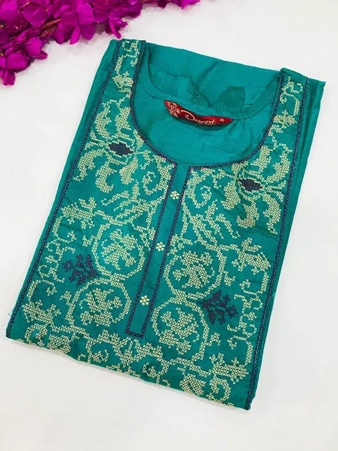 Gorgeous Teal Blue Color Rayon Kurti With Embroidery Work For Women