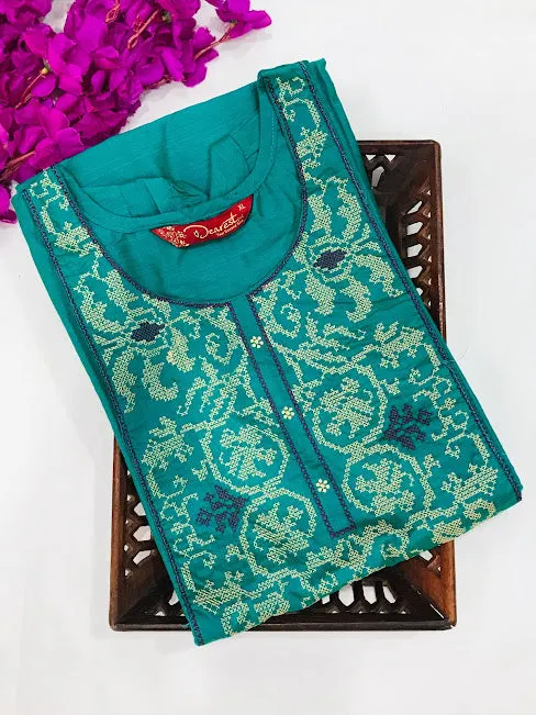 Gorgeous Teal Blue Color Rayon Kurti With Embroidery Work For Women