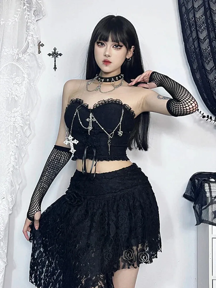 Gothic Grunge Strapless Girl E Sexy Harajuku Crop Top