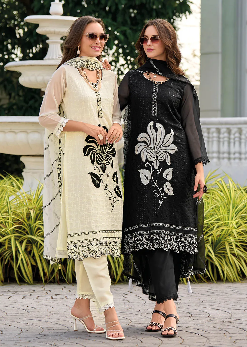 Heavenly White Colored Heavy Organza Salwar Suits With Embroidery Dupatta