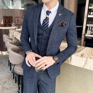 High Quality British Korean Modified Plaid Men (suit   Vest   Trousers) Stylish and Handsome Business Casual Three-piece Suit