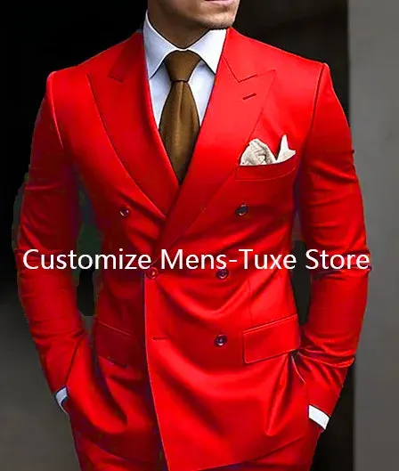 High Quality Brown Men's Suits Double Breasted Bespoke Double Breasted Peaked Lapel Formal Blazer Slim Fit 2 Piece Jacket Pants