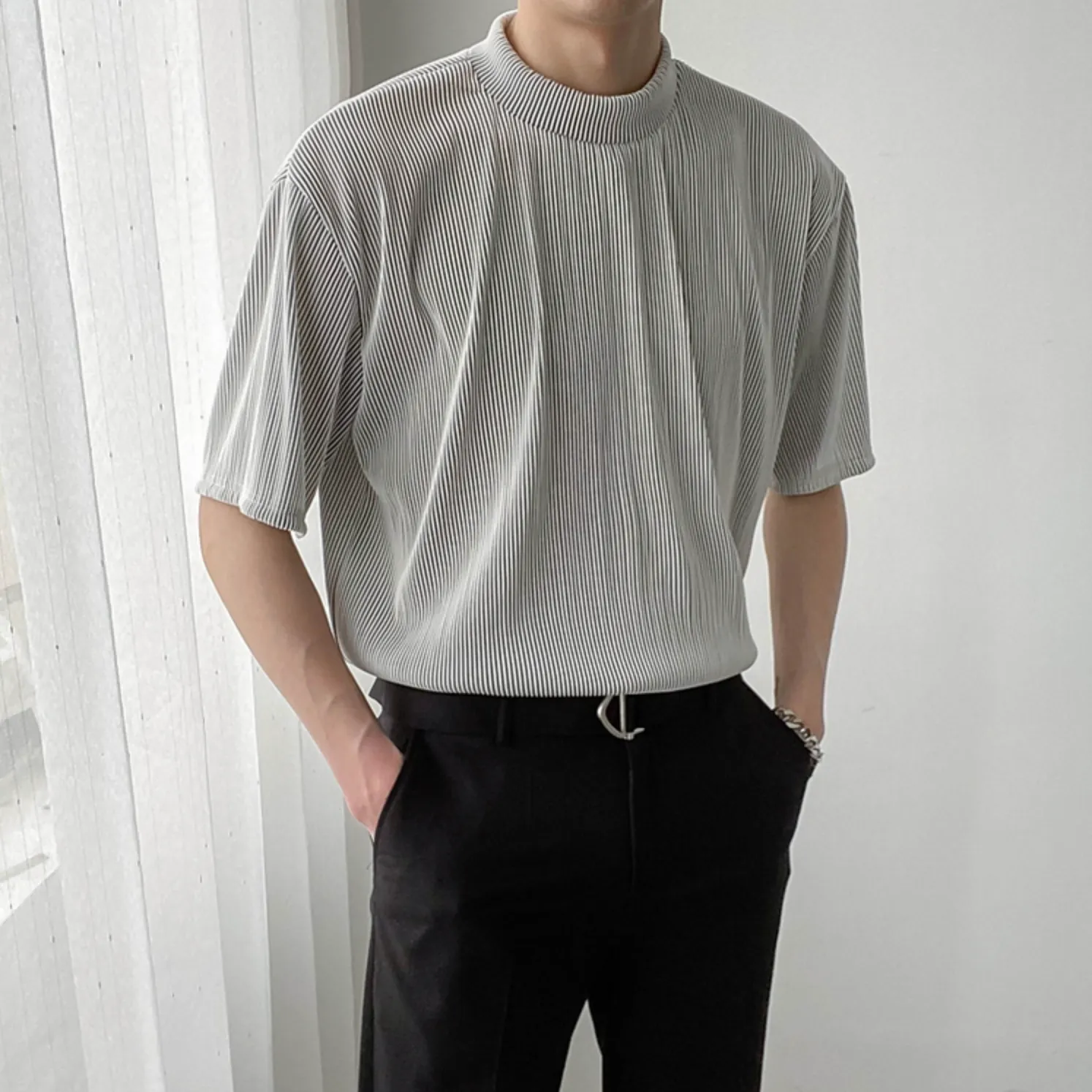 [Korean Style] 4 Colors Half High-Neck T-shirts