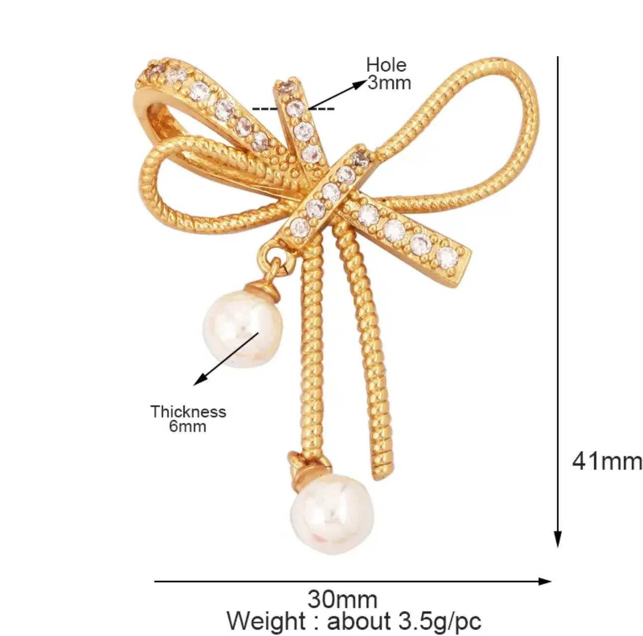 Large Bow Pearl Charm For Charm Necklace & Bracelet