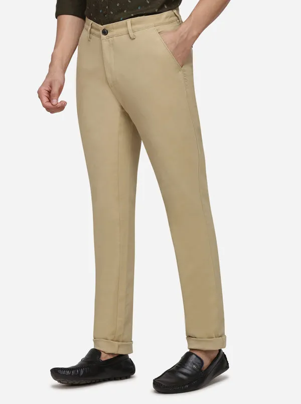 Light Khaki Solid Uno Fit Casual Trouser | JadeBlue